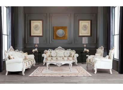 Ensemble de canapé blanc baroque Canapé Meubles rembourrés Fauteuil Table 5 pièces.